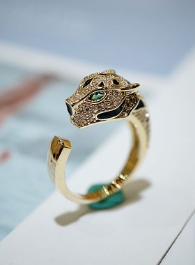 日韩夸张大气猎豹豹子头开口戒指女 日韩潮人可调节个性食指指环