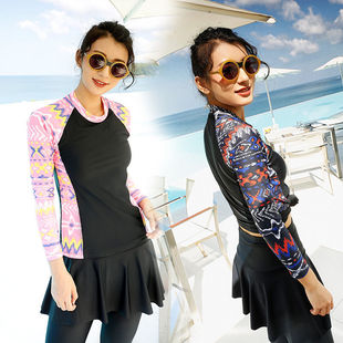 泳衣两件式两件套长袖防晒裙裤显瘦保守女潜水服大小码运动款游泳