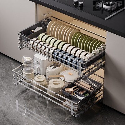 浅拉篮350 400深拉篮500深600橱柜800碗篮750抽屉式550不锈钢碗架