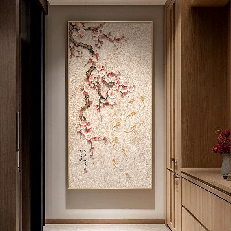 九鱼图新中式新款玄关装饰画正对门入户画宋代美学挂画原木风壁画,家居饰品,现代装饰画,淘宝优惠券,粉丝福利购,淘宝优惠卷