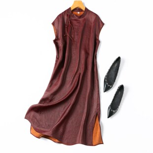 古色古香b挺括有型真丝陈皮龟龟裂纹香云纱气质旗袍中式连衣裙