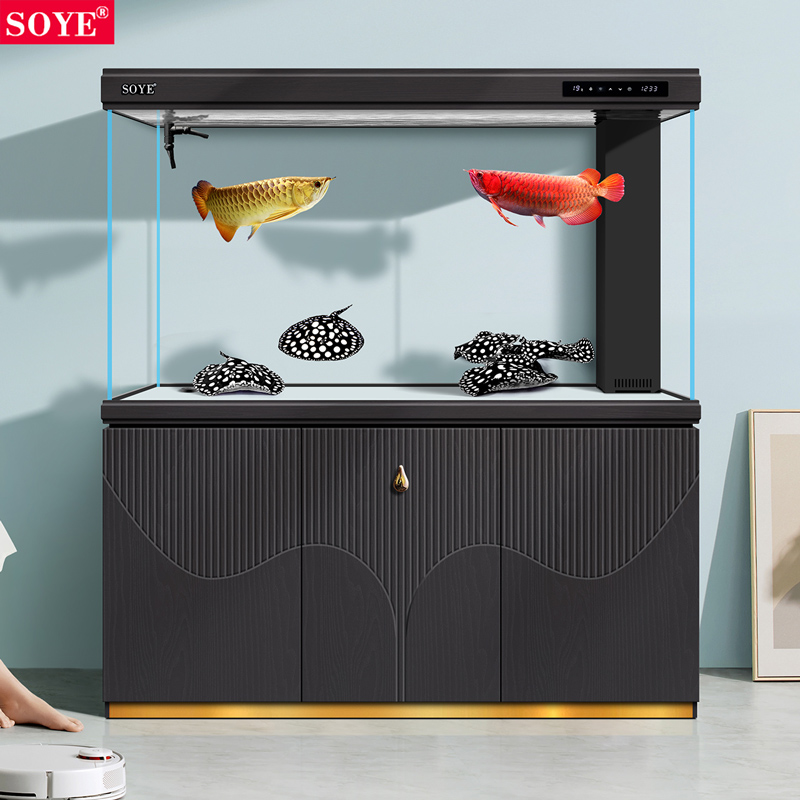 鱼缸客厅家用大型轻奢2023新款落地屏风超白玄关底滤隔断水族箱