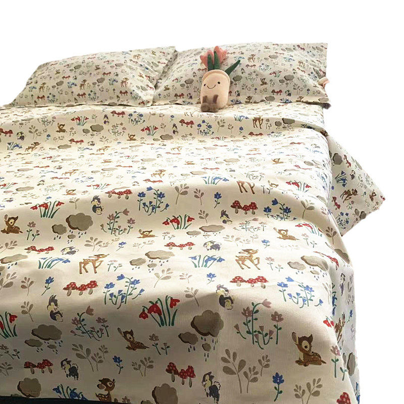 儿童卡通纯棉粗布床单单件幼儿园学生宿舍三件套夏季睡单凉席炕单