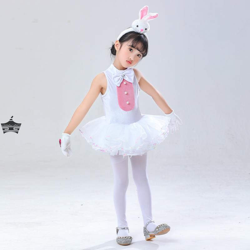 元旦儿童小兔子演出服小白兔乖乖动物表演服幼儿女白色蓬蓬裙舞蹈