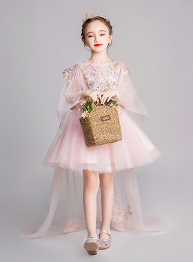 女童粉色主持人洋气公主裙花童蓬蓬纱儿童走秀晚礼服钢琴演出服夏