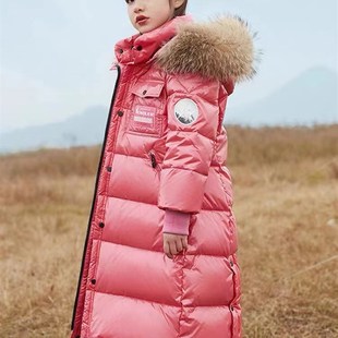 儿童长款羽绒服女童男童中长款加厚过膝到脚踝免洗女孩女大童洋气