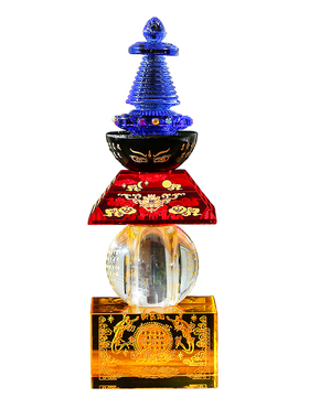 五色水晶塔 舍利宝箧印塔五轮塔水晶佛塔桌面摆件 嘎乌瓶大中小号