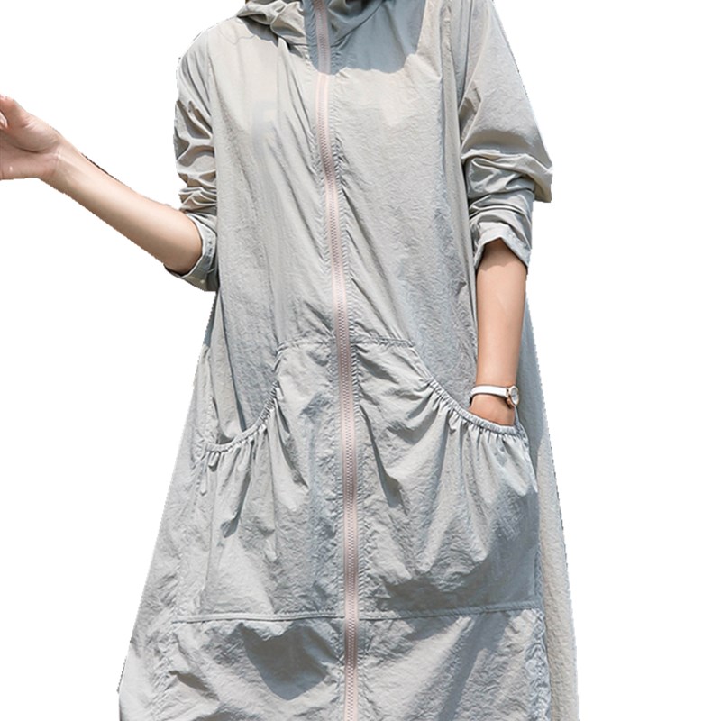 欧版夏装防晒衣女长款过膝新款薄风衣宽松大码胖妹透气户外时尚仙