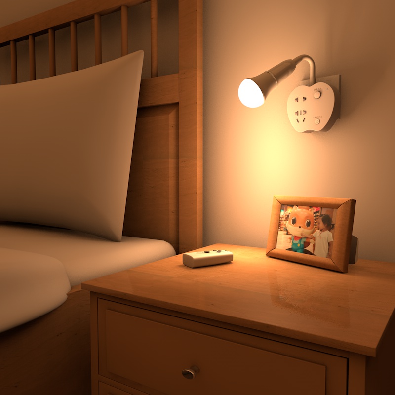 遥控床头插座壁灯直插式卧室看书插电照明带开关家用睡眠台灯泡