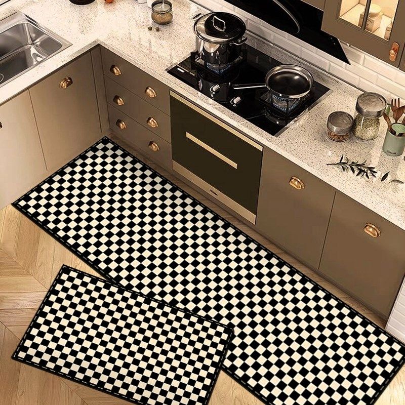 棕色格子厨房脚垫防滑吸水防油长条硅藻泥地垫可擦免洗l形地毯,居家布艺,厨房地垫,淘宝优惠券,粉丝福利购,淘宝优惠卷