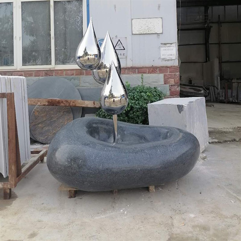 定制校园石雕人物像雕像定做水滴雕塑石头不锈钢结合雕刻户外摆件