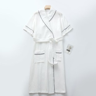 白色晨袍女士精梳纯棉大码宽腰带系绳和服睡袍短袖家居浴衣袍薄款