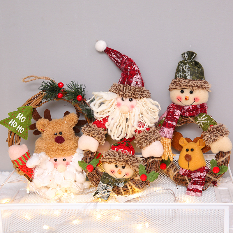 圣诞节装饰品 圣诞老人雪人藤圈花环门挂墙挂挂饰场景布置挂件