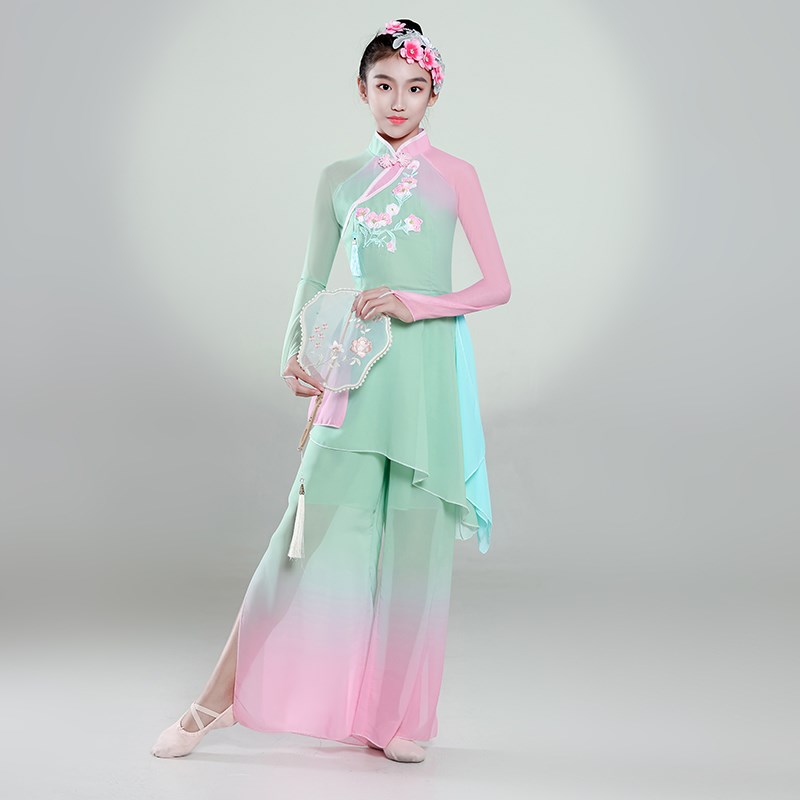 儿童古典舞演出服荷花奖淡妆浓抹总相宜舞蹈服中国风扇子舞表演服