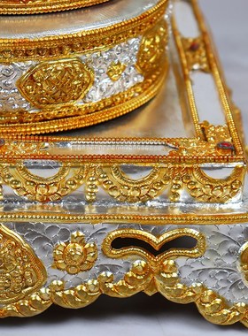 尼泊尔手工四方托盘鎏金银曼扎盘供修曼茶罗纯铜曼达盘多种型号