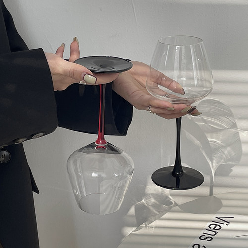 复古勃艮第黑领结红酒杯红杆高脚杯欧式创意水晶玻璃葡萄酒杯家用