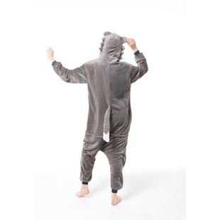 大灰狼卡通连体睡衣秋冬男士珊瑚绒可爱加厚情侣保暖女儿童演出服