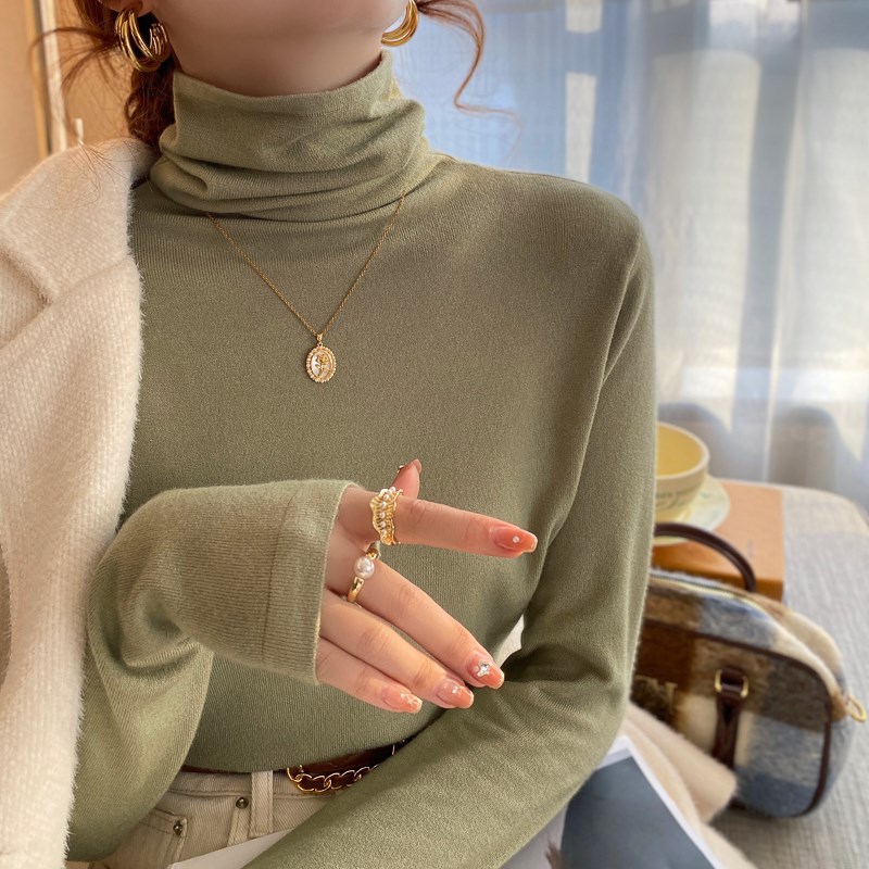 燕麦色堆堆高领打底衫女内搭2024秋冬新款毛衣高级感针织长袖上衣