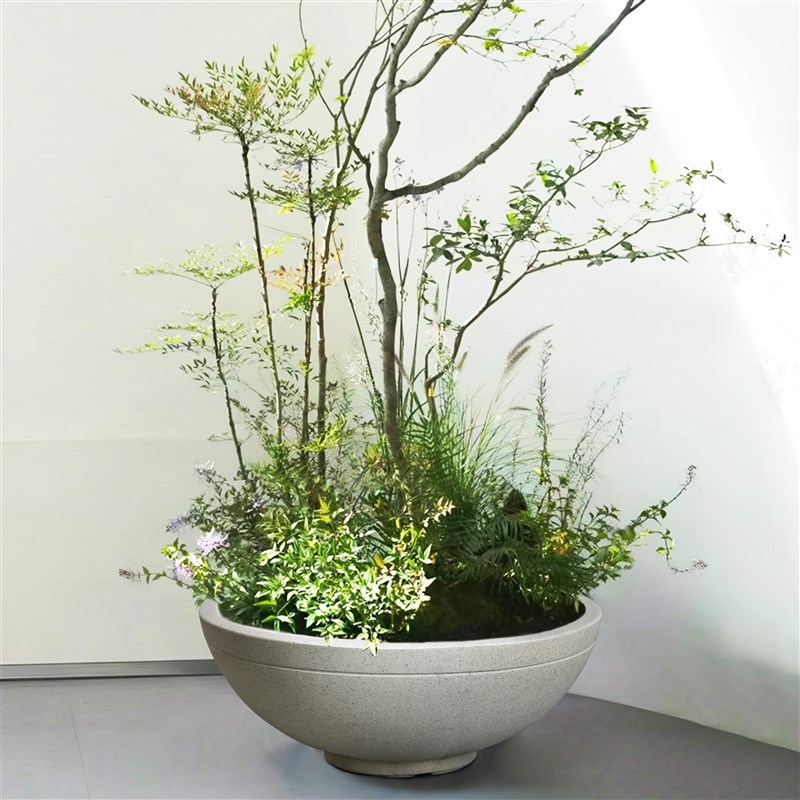 轻奢高级感大号落地圆形花盆碗状蓝花楹百合竹专用大口径花盆客厅图片