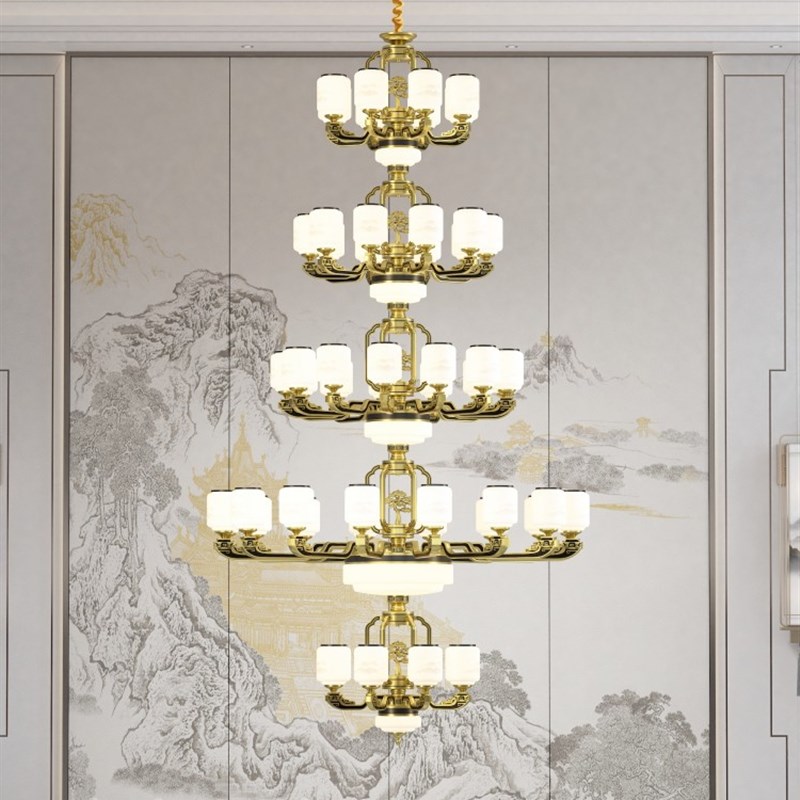 别墅复式楼大吊灯新中式灯具豪华客厅灯楼中楼大厅三层四层灯饰
