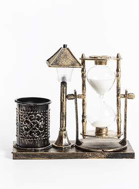 创意复古欧式小灯夜灯桌面床头摆件带笔筒沙漏送女男朋友闺蜜礼品