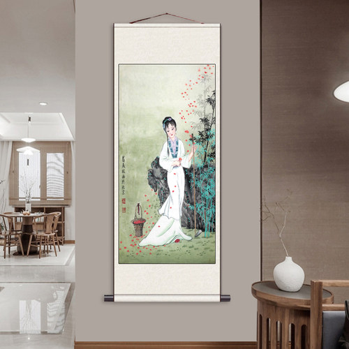 西施丝绸画卷轴画成品挂画客厅古典字画包厢卷轴卧室挂画美女仕女