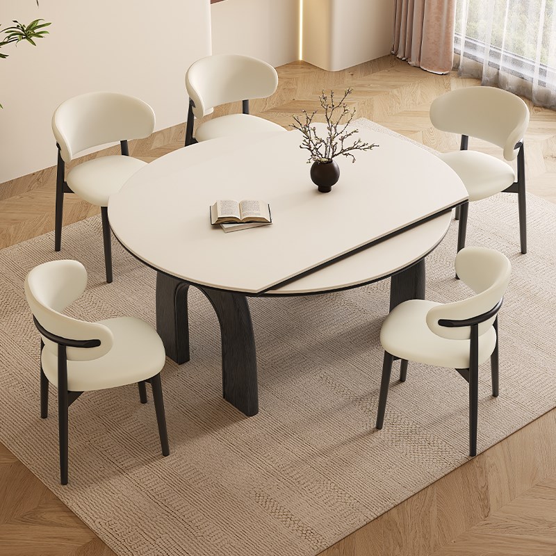 岩板餐桌椅组合实木小户型2025新款家用现代简约伸缩可变圆形饭桌