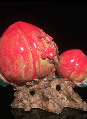 石湾公仔陶e瓷寿桃创意家居客厅博古架电视柜饰品摆件植物工艺礼