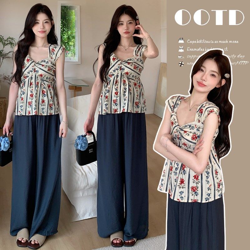 孕妇装夏装时尚套装2024新款夏季薄款休闲碎花无袖上衣裤子两件套,孕妇装/孕产妇用品/营养,套装,淘宝优惠券,粉丝福利购,淘宝优惠卷