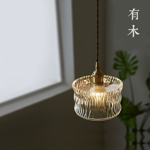 有木日式复古玻璃餐厅吊灯黄铜侘寂风阳台灯卧室床头吊灯吧台灯具