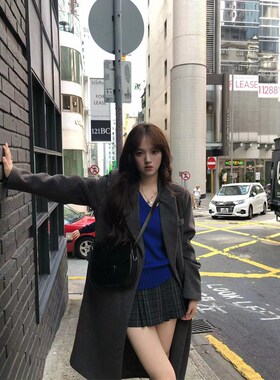灰色反季秋冬季毛呢大衣外套女呢子冬天小个子英伦风赫本风高级感