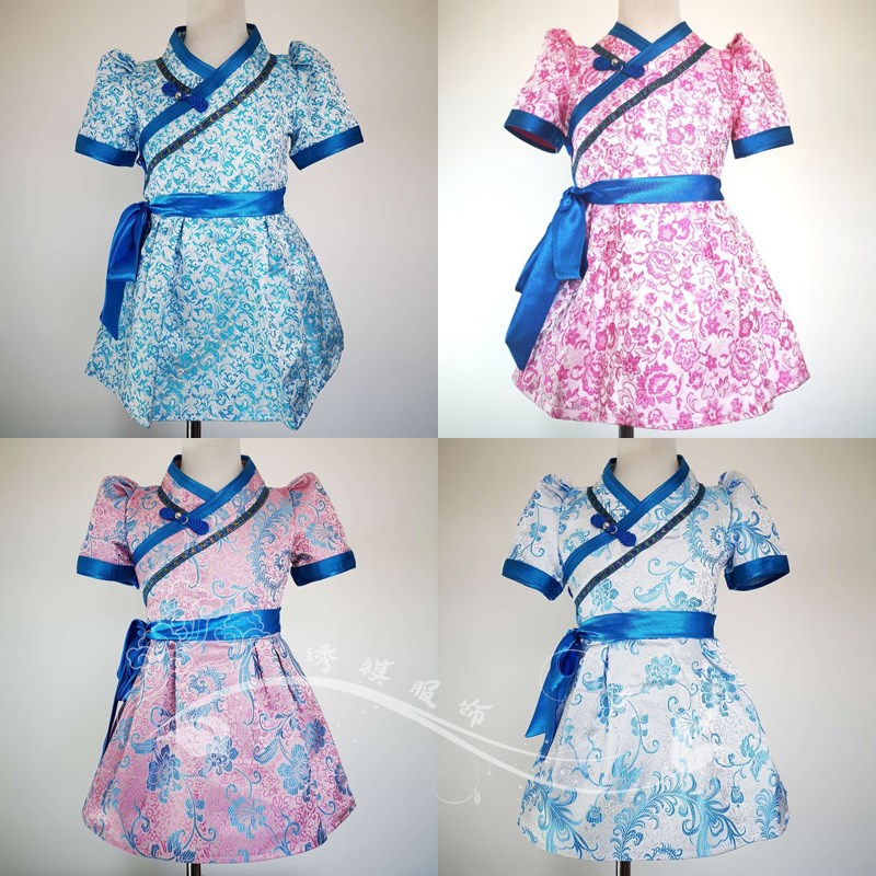 夏季少数民族演出服儿童女蒙族舞蹈服装半袖蒙古裙子六一女童表演图片