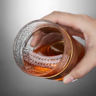 锤纹玻璃茶杯月牙绿茶杯过滤泡茶杯家用透明杯子办公室花茶杯 日式
