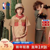 nbakids童装 舒适潮流上衣K242SH330P 撞色衬衫 夏季 男女童翻领短袖