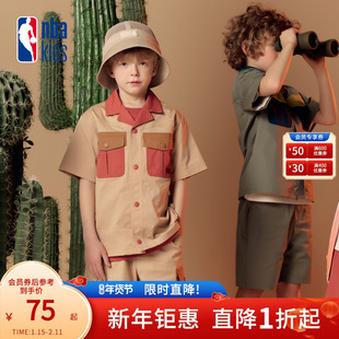 nbakids童装夏季男女童翻领短袖撞色衬衫舒适潮流上衣K242SH330P