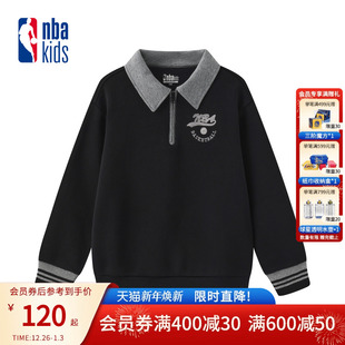 男女童刺绣加绒T恤长袖 新款 翻领卫衣K244TS002P 冬季 nbakids童装
