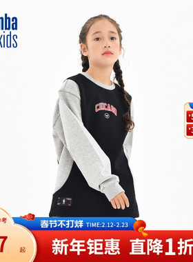 nbakids童装冬季新款男女童撞色T恤长袖儿童圆领卫衣K244TS004P