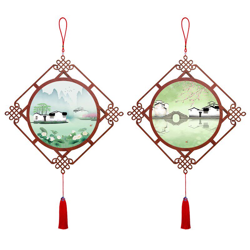江南水乡中国结挂饰客厅高档新中式墙上挂件装饰品书房餐厅风景画