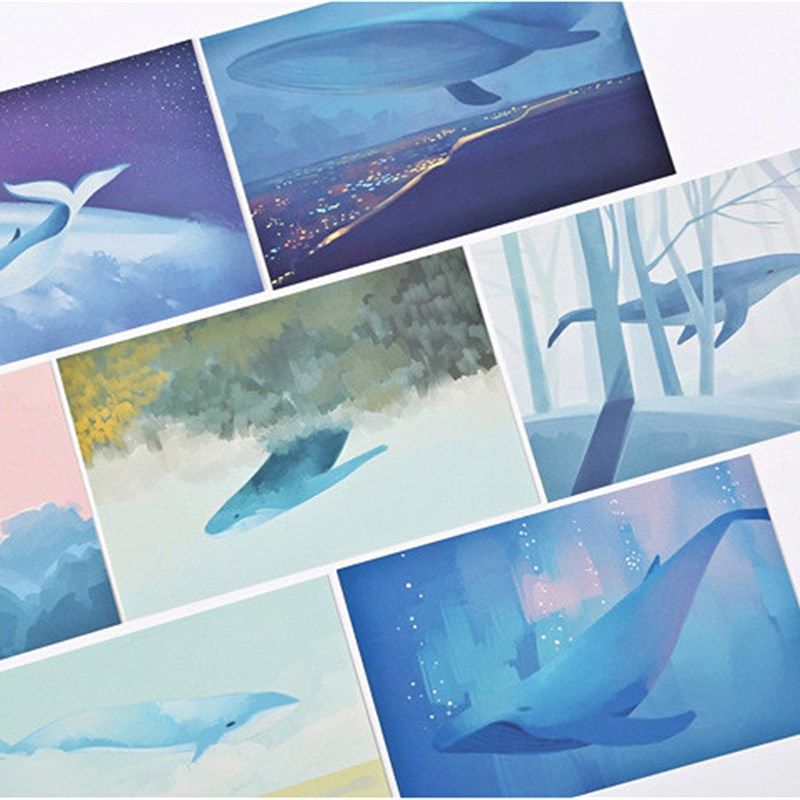 小清新风格蓝色海洋鲸鱼卡片明信片 鲸鱼岛 创意精致盒装贺卡装饰,文具电教/文化用品/商务用品,贺卡/明信片,淘宝优惠券,粉丝福利购,淘宝优惠卷