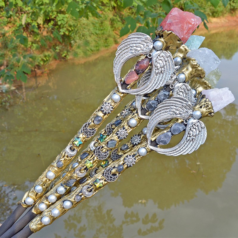 紫水晶柱双头水晶方糖权杖紫水晶元素仙女棒道具天使翅膀配件礼物