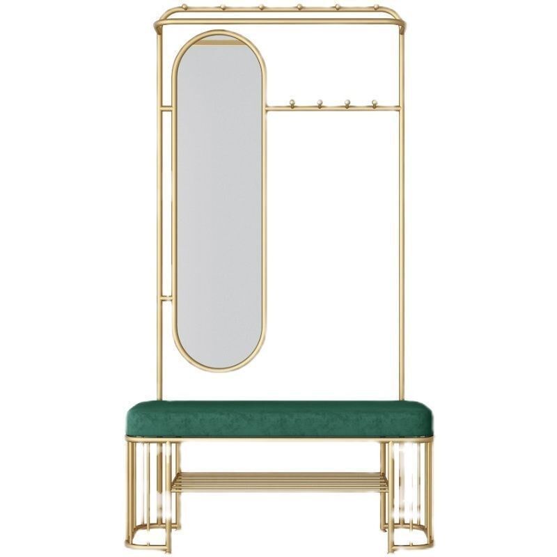 换鞋凳挂衣架落地立式鞋柜衣帽架带镜子家用进门穿鞋架可坐软包凳