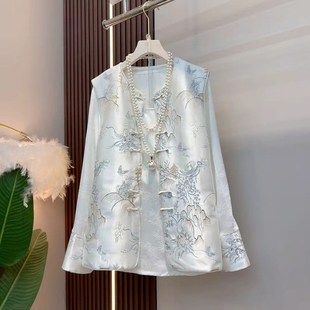 胖妹妹2025春季新款大码女装新中式国潮国风复古马甲打底衫两件套