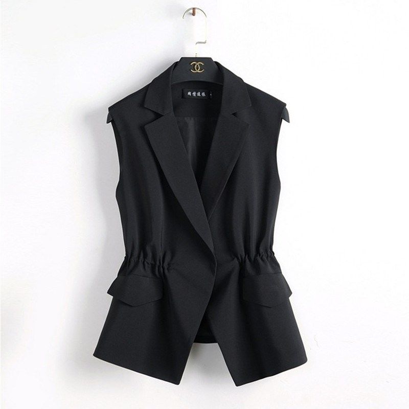 2024新小西装马夹女红色夏收腰百搭无袖马甲女修身显瘦开衫薄外套