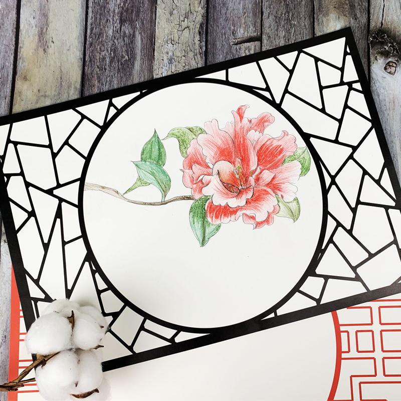 A3古风卡纸带边框扇面白卡纸马克笔彩铅水粉画彩色卡纸加厚绘画纸