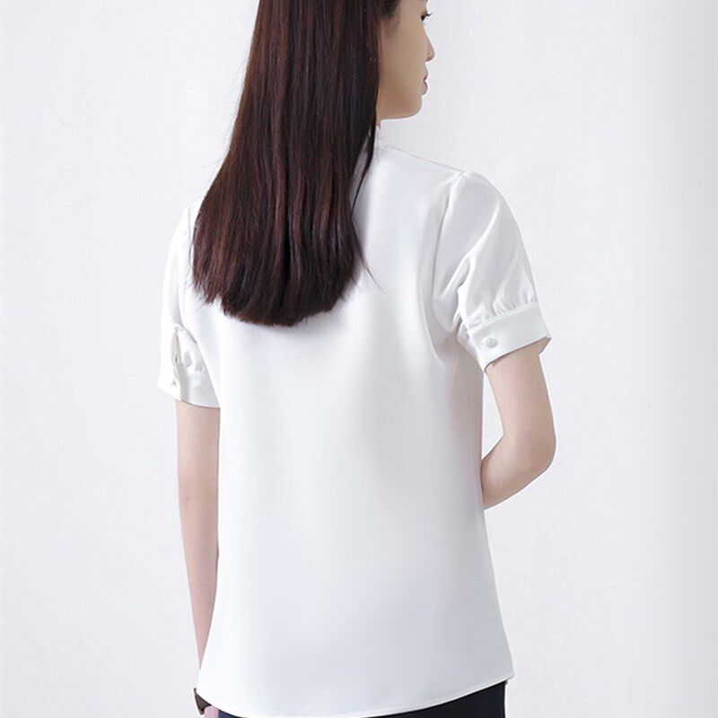 短袖白色衬衫女夏宽松女士大码套头V领衬衣职业西装内搭上衣夏款
