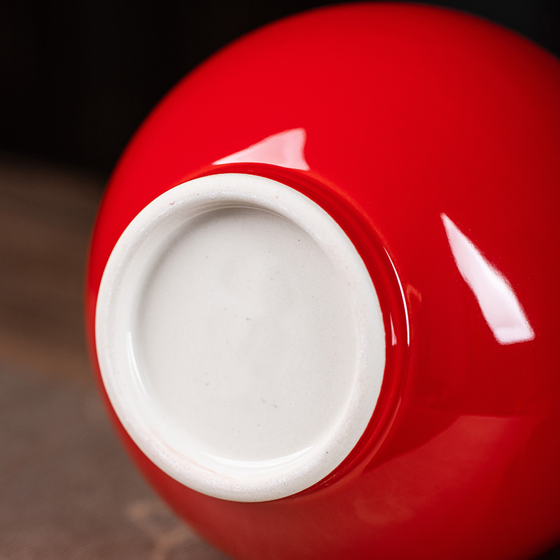 景德镇中国红花瓶陶瓷器插花器家居客厅小瓷瓶摆件结婚装饰品