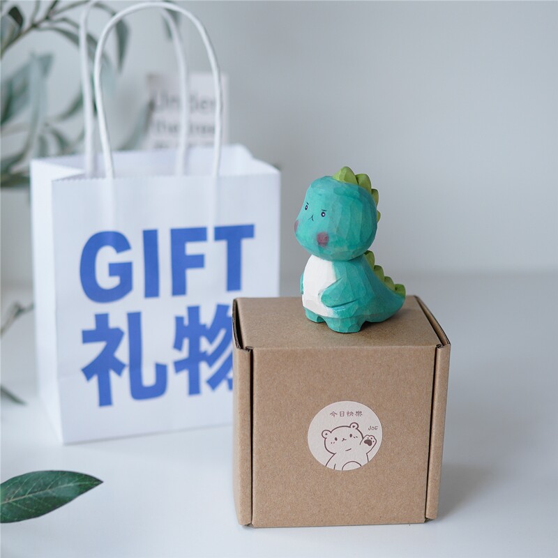 Joe小恐龙小怪兽木雕可爱手作装饰 纯手工 生日礼物实木桌面摆件