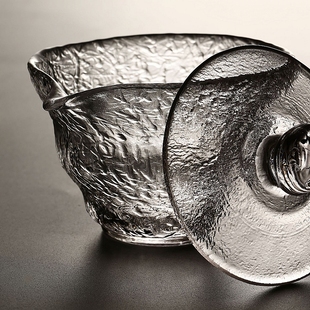 初雪玻璃盖碗公道杯小茶杯套装日式锤纹杯子品茗杯家用功夫茶具