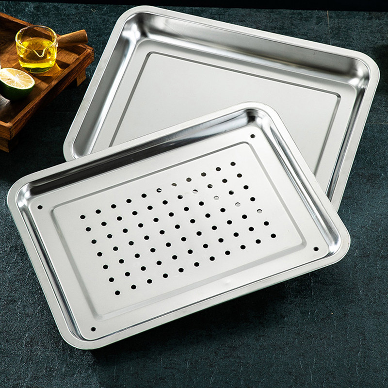 304不锈钢茶盘沥水托盘蒸饭长方形带孔过滤漏水家用饺子加厚方盘,餐饮具,盘,淘宝优惠券,粉丝福利购,淘宝优惠卷