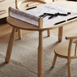 全实木儿童游戏桌手工桌硬枫木儿童可调节写字桌幼儿园宝宝积木桌